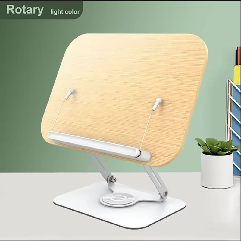Reading Books Holder Desktop Book Laptop Stand with 360° Rotating Base Wooden Panel & Page Clips Foldable and Angle for Textbook