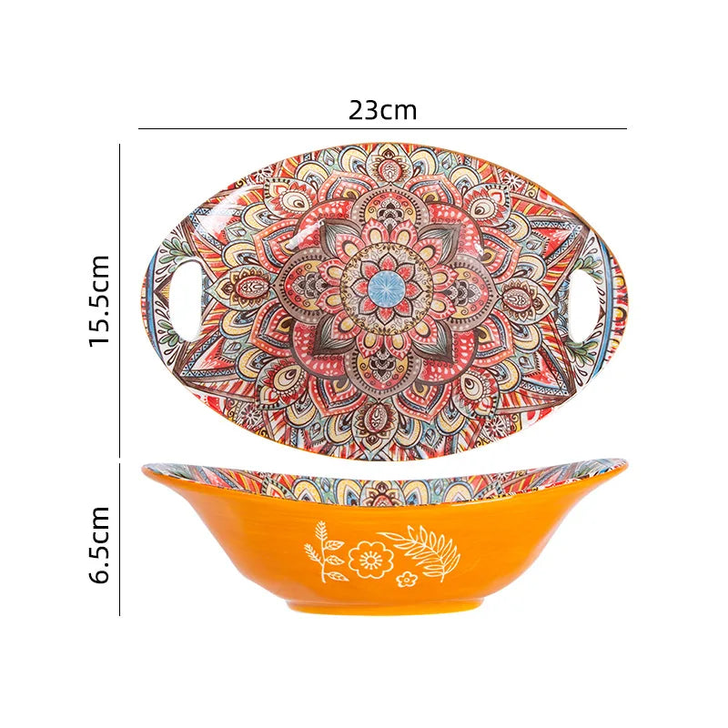 Vintage Ceramic Tableware Bohemia Style Dinner Plates Sets Kitchen Supplies Full Tableware of Plates Porcelain Dinnerware Set