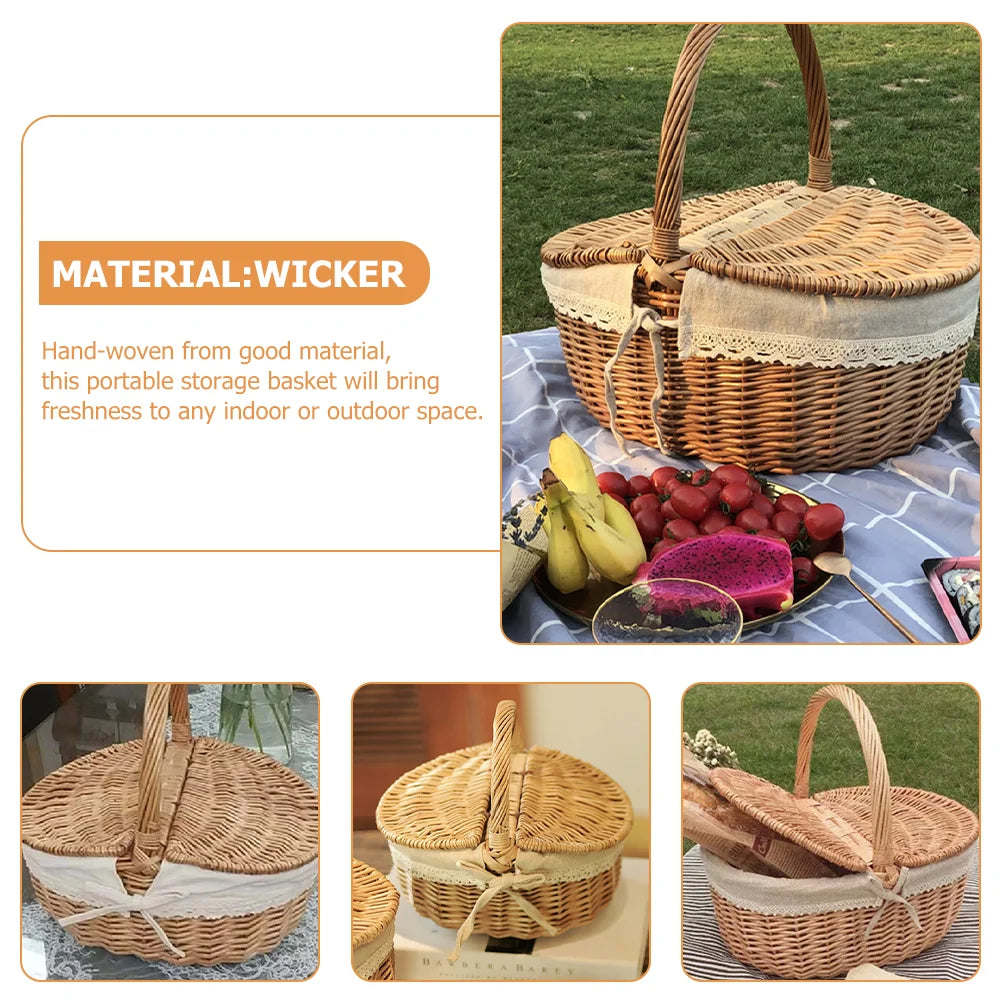 Picnic Fruit Storage Basket Easter Household Snack Container Wicker Basket with Lid Multi-function Wicker Basket Home Supply
