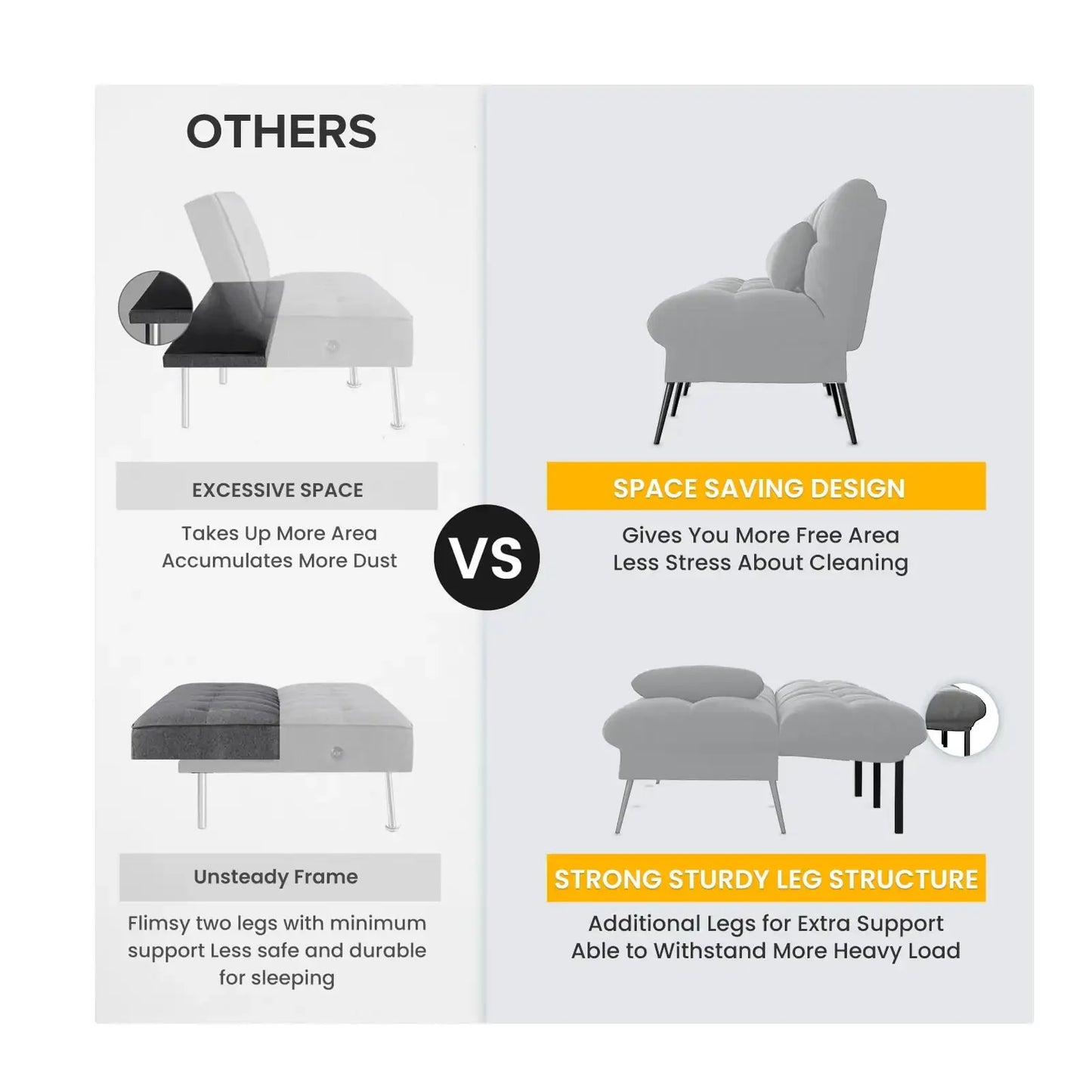 Cloud Comfort Convertible Futon Sofa Bed, Gray