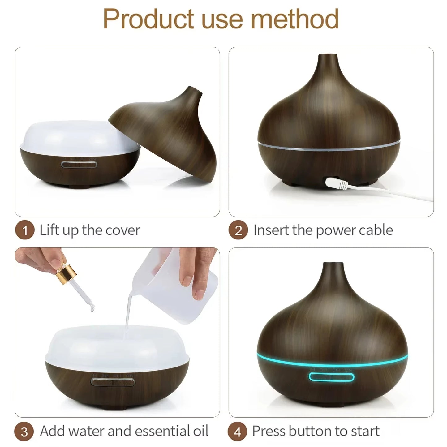 Air Humidifier Aromatherapy Essential Oil Diffuser Wood Grain 500ml Ultrasonic Remote Control 7 Color Lights For Home Bedroom 