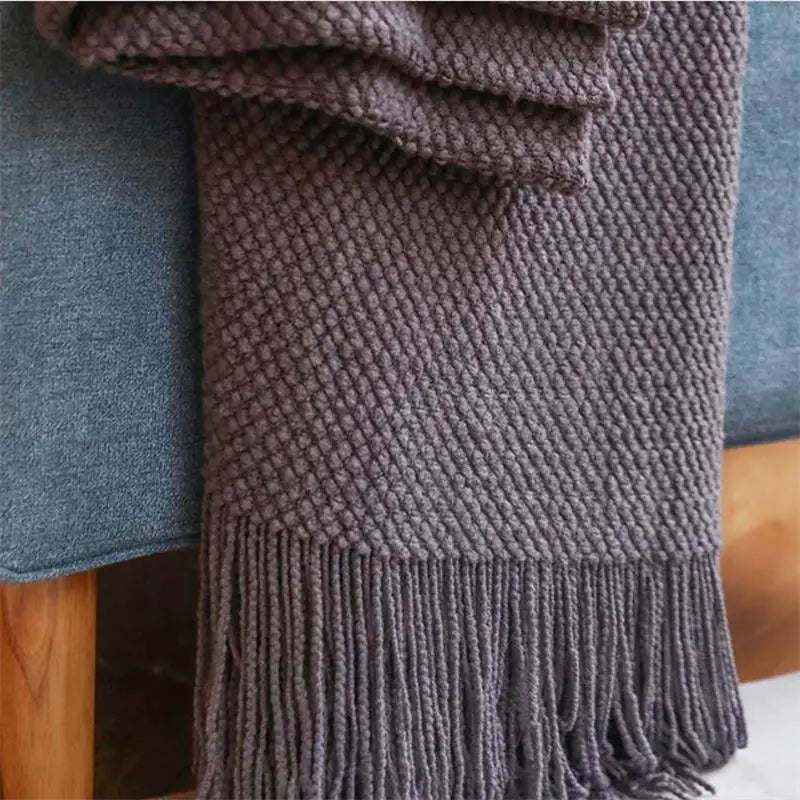 Nordic Knitted Blanket on the Bed Sofa Plaid Travel Nap Blankets Solid Color Soft Winter Air Conditioning Blanket with Tassels