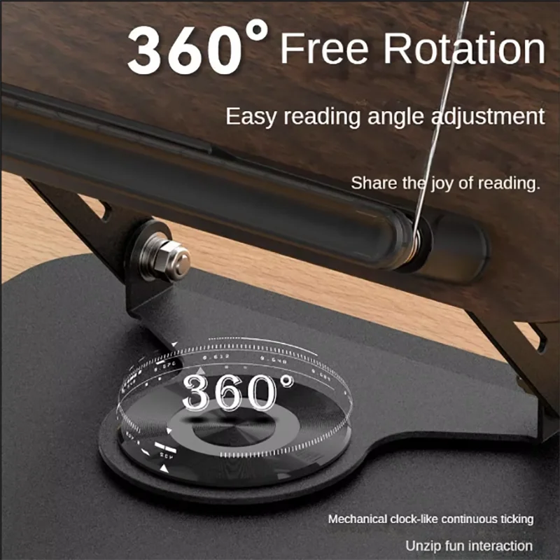Reading Books Holder Desktop Book Laptop Stand with 360° Rotating Base Wooden Panel & Page Clips Foldable and Angle for Textbook
