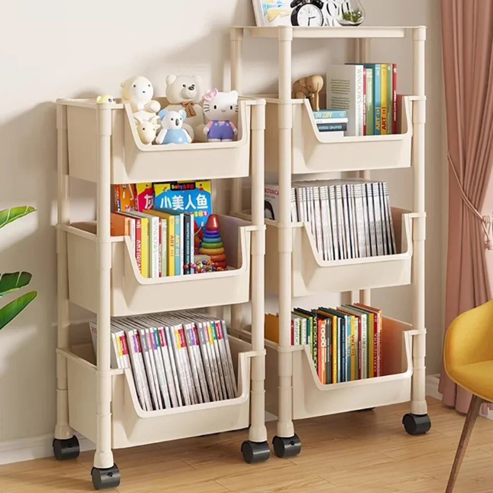 Children's Bookcases Rack Furniture With Wheels Removable Small Bookshelves With Wheels Cart Home Toy Storage Reading Shelves