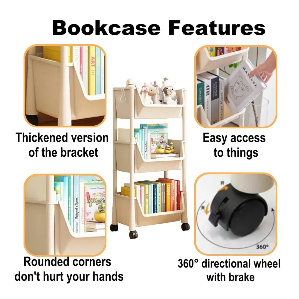 Children's Bookcases Rack Furniture With Wheels Removable Small Bookshelves With Wheels Cart Home Toy Storage Reading Shelves
