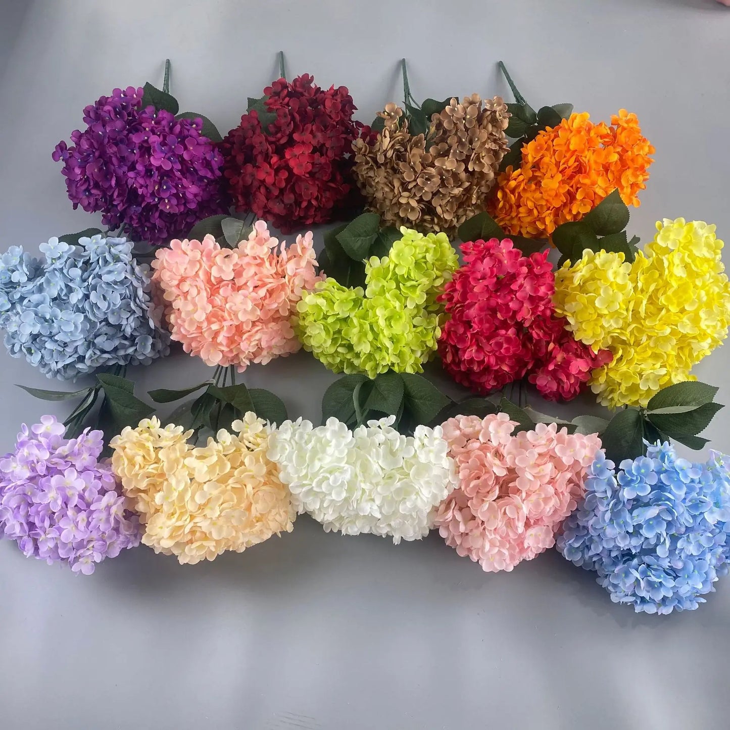 Large Size 5 Heads Artificial Flowers White Pink Hydrangea Silk DIY Wedding Bridal Bouquet Fake Flowers Home Party Decoration