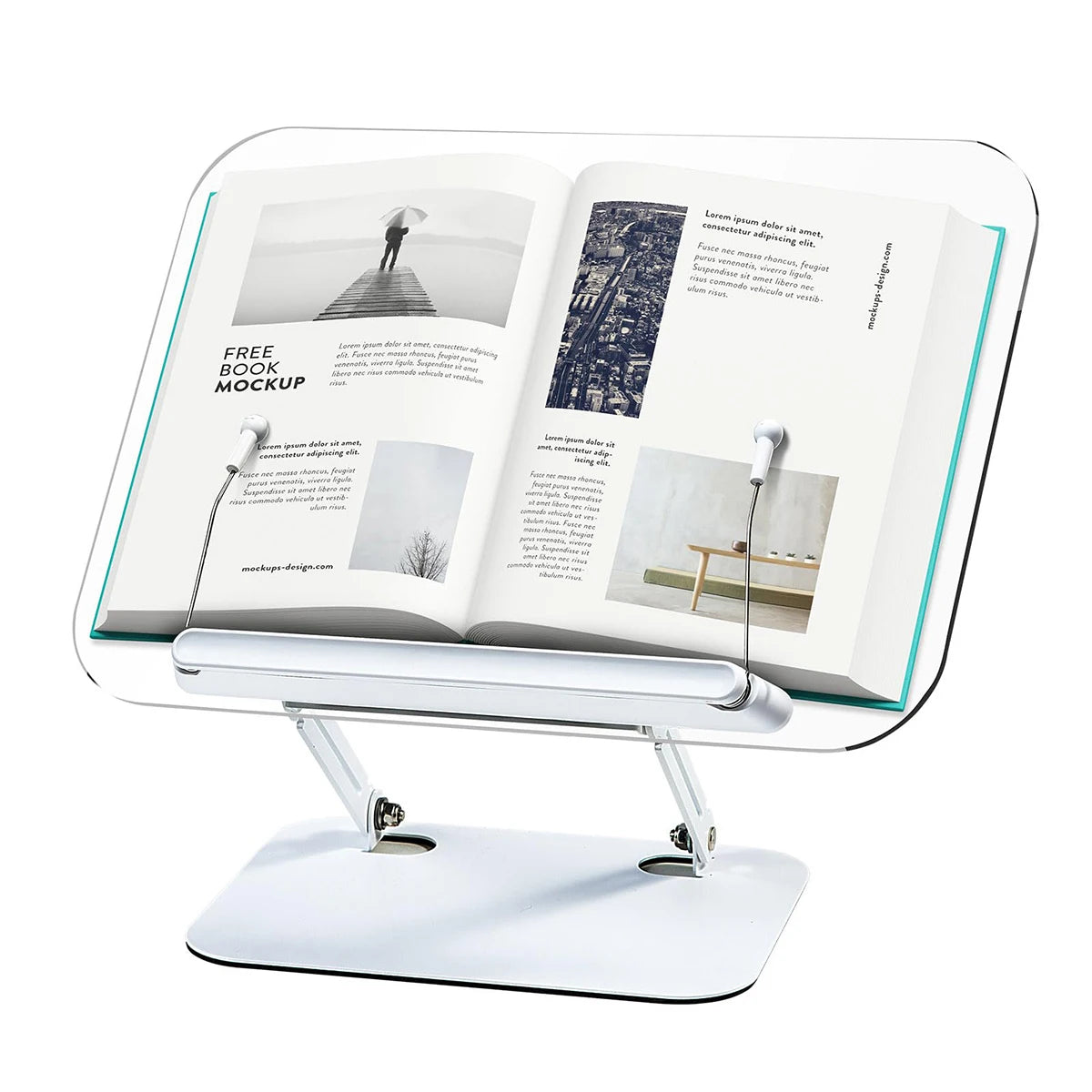NEW Book Stand for Reading Adjustable Book Holder with 360° Rotating Base Elastic Page Clips Foldable Desktop Riser Stand