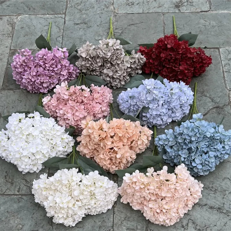 Large Size 5 Heads Artificial Flowers White Pink Hydrangea Silk DIY Wedding Bridal Bouquet Fake Flowers Home Party Decoration