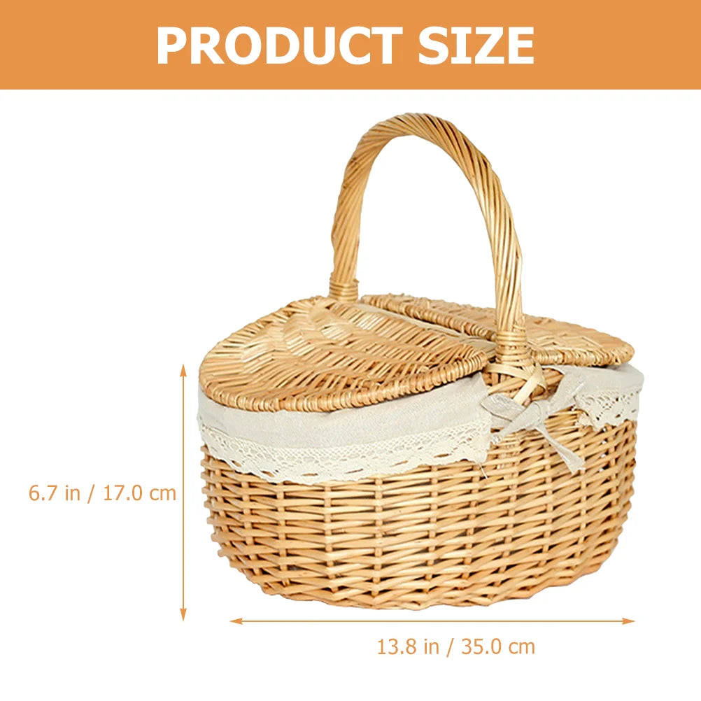 Picnic Fruit Storage Basket Easter Household Snack Container Wicker Basket with Lid Multi-function Wicker Basket Home Supply