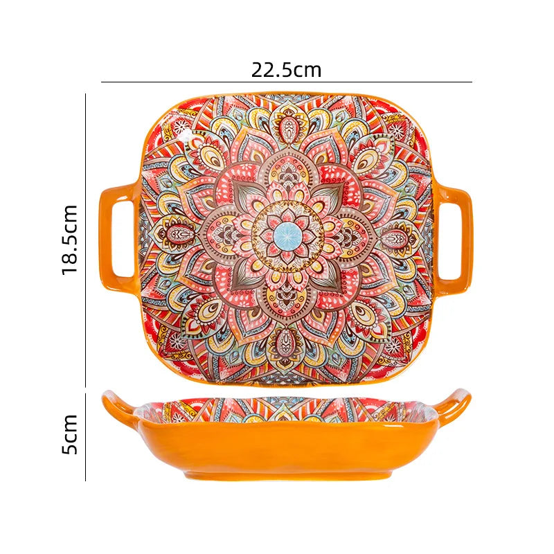Vintage Ceramic Tableware Bohemia Style Dinner Plates Sets Kitchen Supplies Full Tableware of Plates Porcelain Dinnerware Set