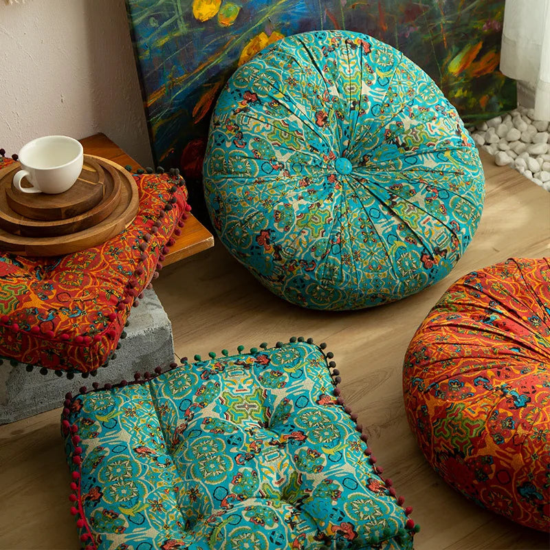 Bohemian Style Thickened Cotton Linen Cushion for Ground Lazy People with Moroccan Window Tatami Mat Pillow Puff Cushion That