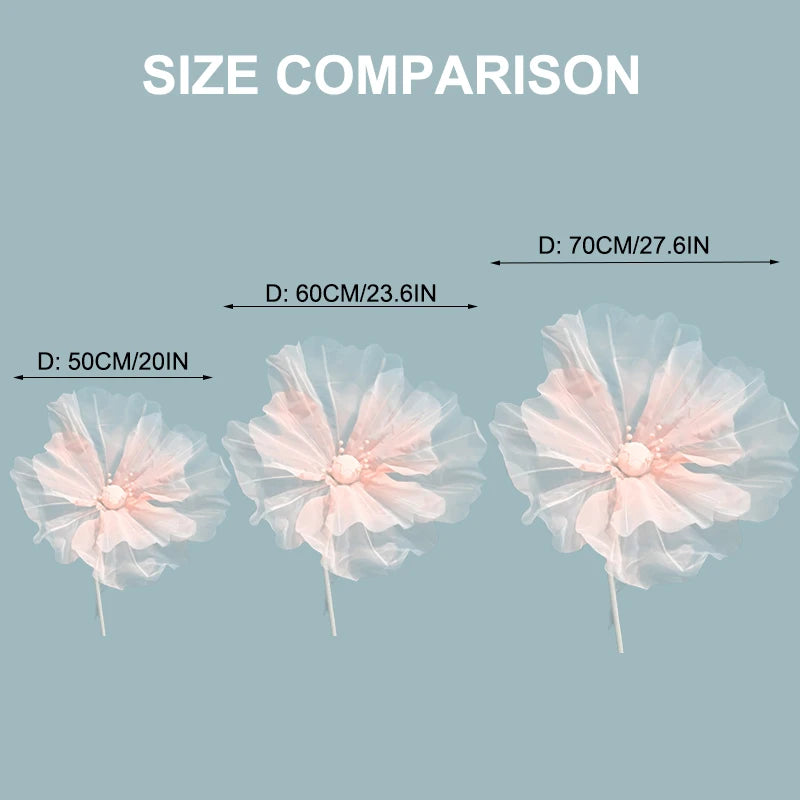 70/60/50cm Giant Gauze Flowers Artificial Poppy Flower Wedding Decoration Girl Birthday Party Props Fairy Garden Party Decor