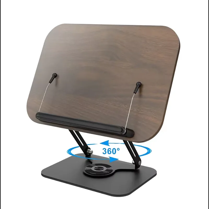 Reading Books Holder Desktop Book Laptop Stand with 360° Rotating Base Wooden Panel & Page Clips Foldable and Angle for Textbook