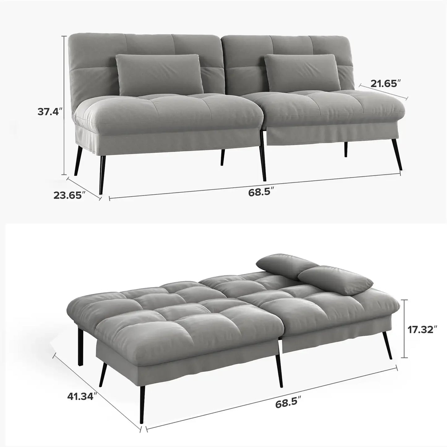 Cloud Comfort Convertible Futon Sofa Bed, Gray