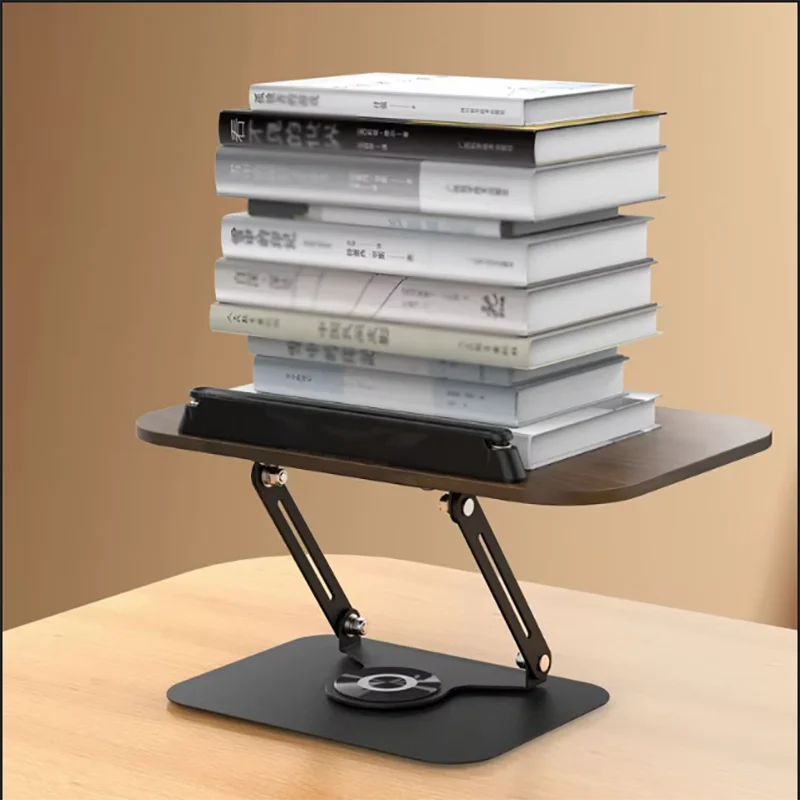 Reading Books Holder Desktop Book Laptop Stand with 360° Rotating Base Wooden Panel & Page Clips Foldable and Angle for Textbook