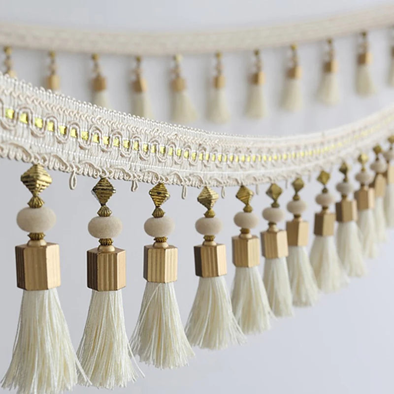 3M Tassel Beaded Fringe Edging Curtain Accessories Trim Lace Boho Upholstery DIY Party Hanging Ring Cords Crafts Sewing Decor