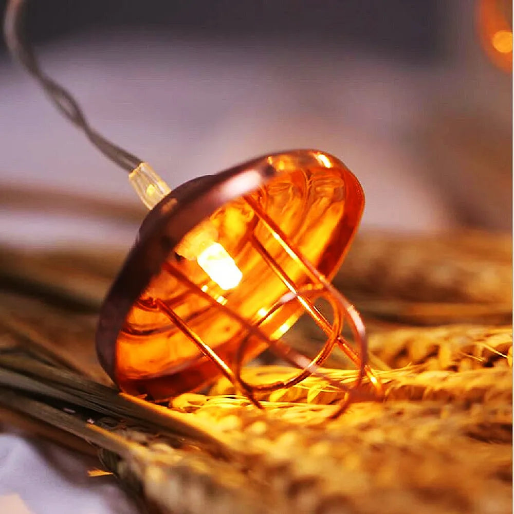 LED String Lights Retro Lampshade String Fairy Lights Battery Operated Wrought Iron Rose Gold Holiday Lighting for Cafe Party