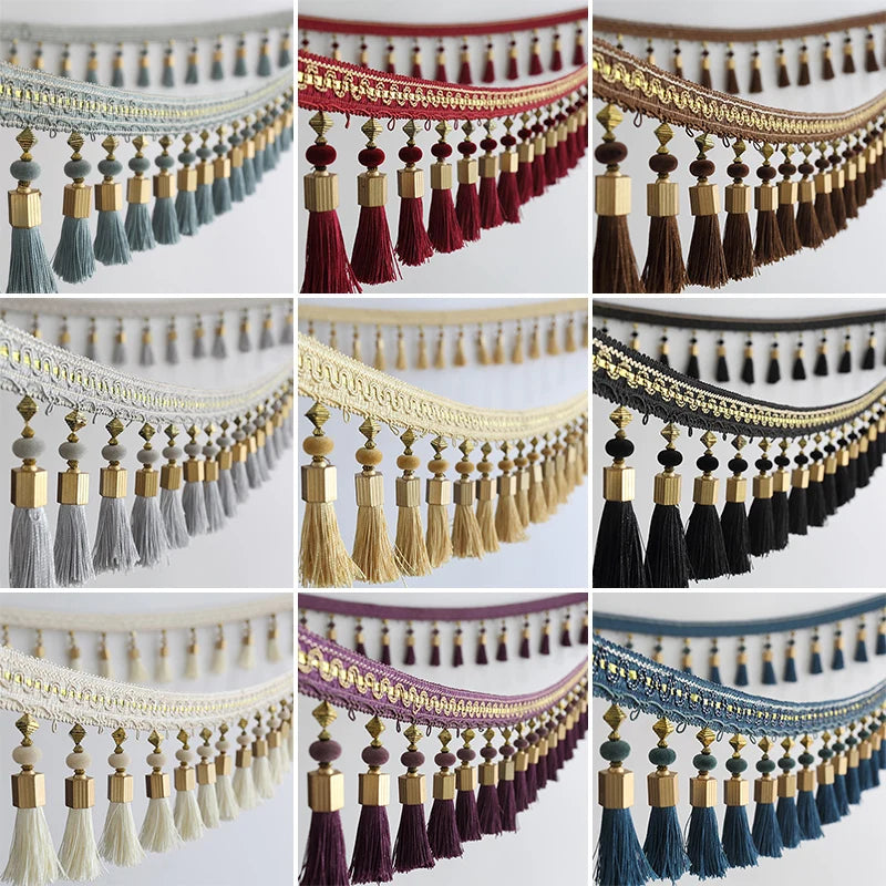 3M Tassel Beaded Fringe Edging Curtain Accessories Trim Lace Boho Upholstery DIY Party Hanging Ring Cords Crafts Sewing Decor