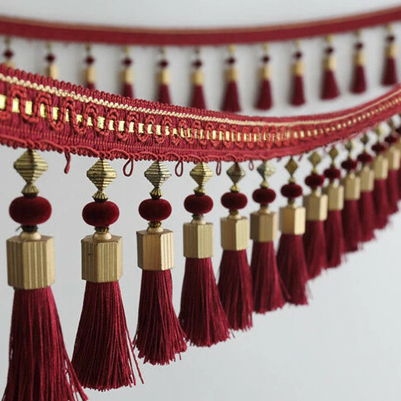 3M Tassel Beaded Fringe Edging Curtain Accessories Trim Lace Boho Upholstery DIY Party Hanging Ring Cords Crafts Sewing Decor