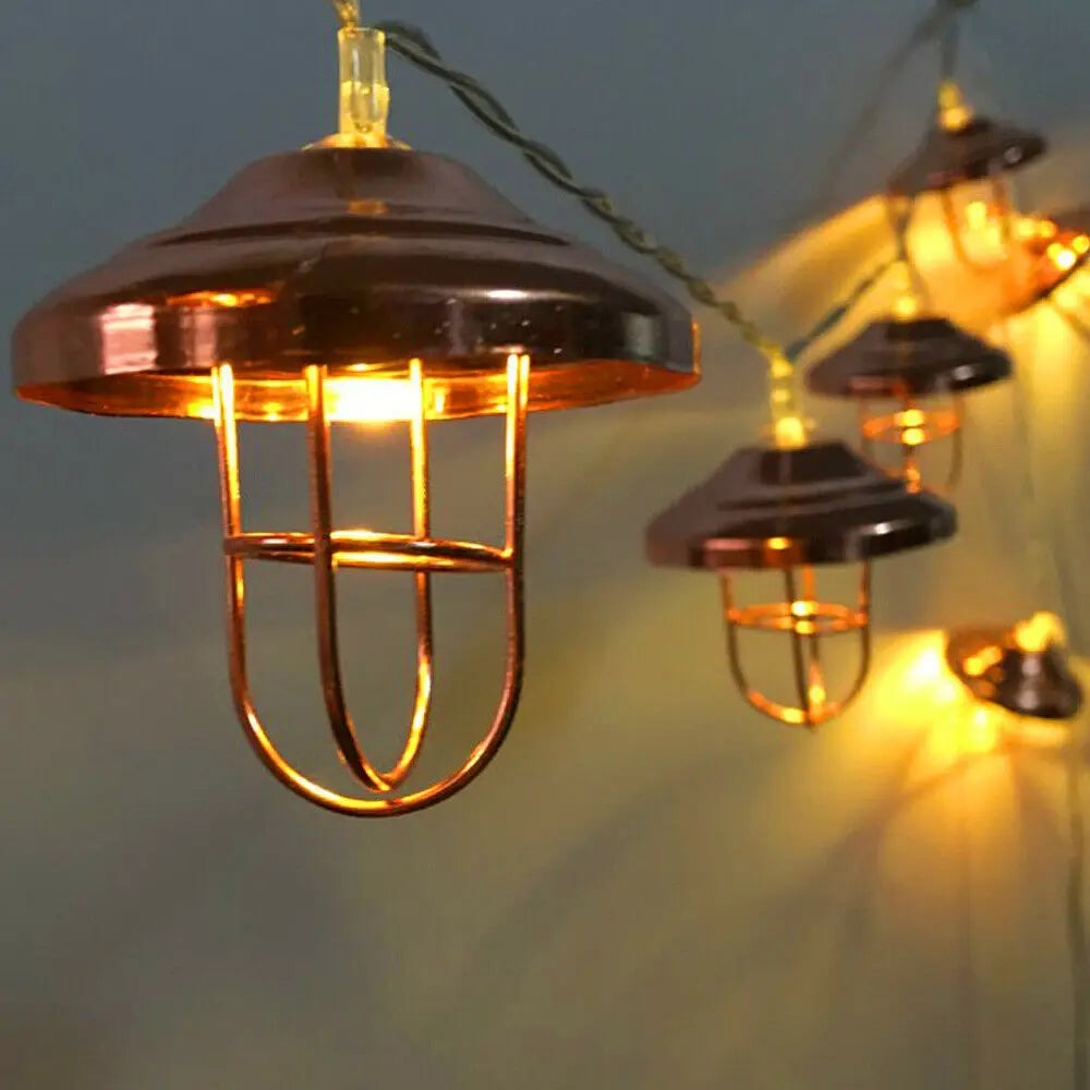 LED String Lights Retro Lampshade String Fairy Lights Battery Operated Wrought Iron Rose Gold Holiday Lighting for Cafe Party