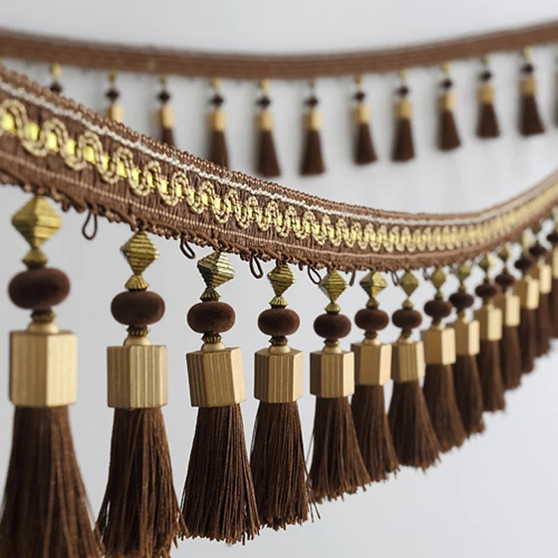 3M Tassel Beaded Fringe Edging Curtain Accessories Trim Lace Boho Upholstery DIY Party Hanging Ring Cords Crafts Sewing Decor