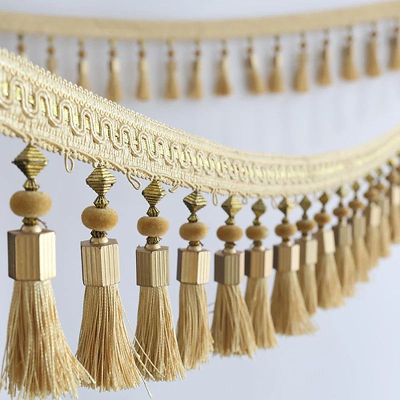 3M Tassel Beaded Fringe Edging Curtain Accessories Trim Lace Boho Upholstery DIY Party Hanging Ring Cords Crafts Sewing Decor