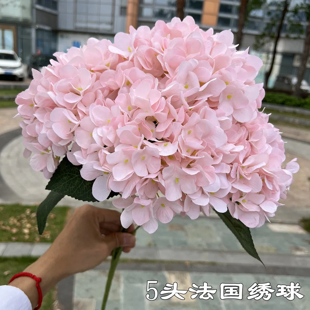 5 Heads Large Size White Pink Hydrangea Artificial Flowers Silk DIY Wedding Bridal Bouquet Fake Flowers Party Home Decoration