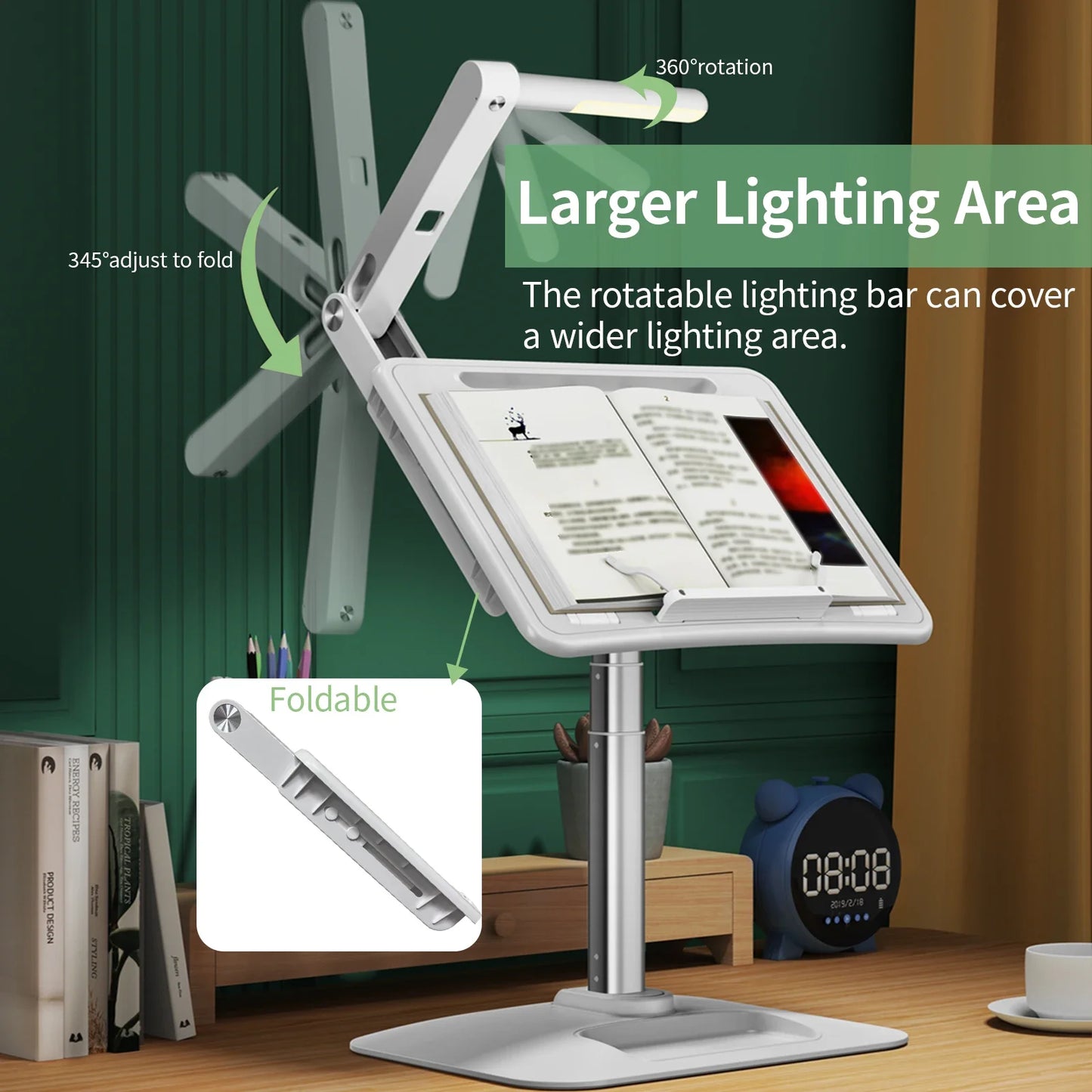 Oatsbasf Book Reading Desk with LED Night Light Angle Adjustable Laptop Stand with Lamp Notebook Holder Computer Accessories