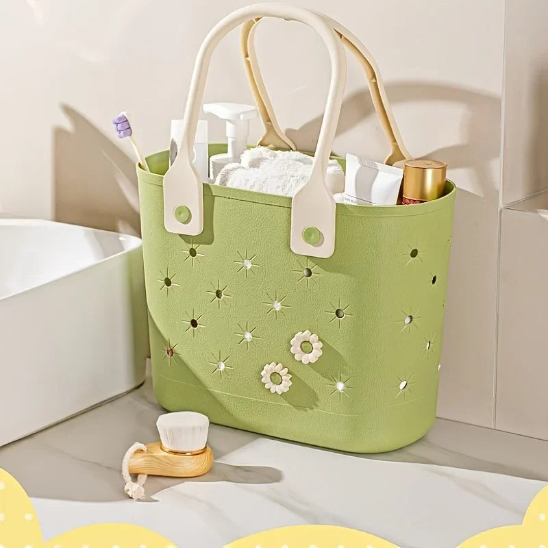 beach bagWaterproof Rubber Beach Tote Bag Floral Print Design Durable Travel Organizer with Soft Handles Camping Gym Toiletries