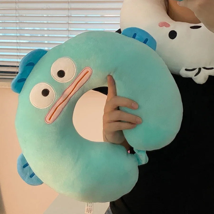 Cinnamoroll Pochacco Hangyodon Kawaii U-shaped Pillow Sanrio Plush Neck Cushion Office Students Sleeping Portable Travel Pillows