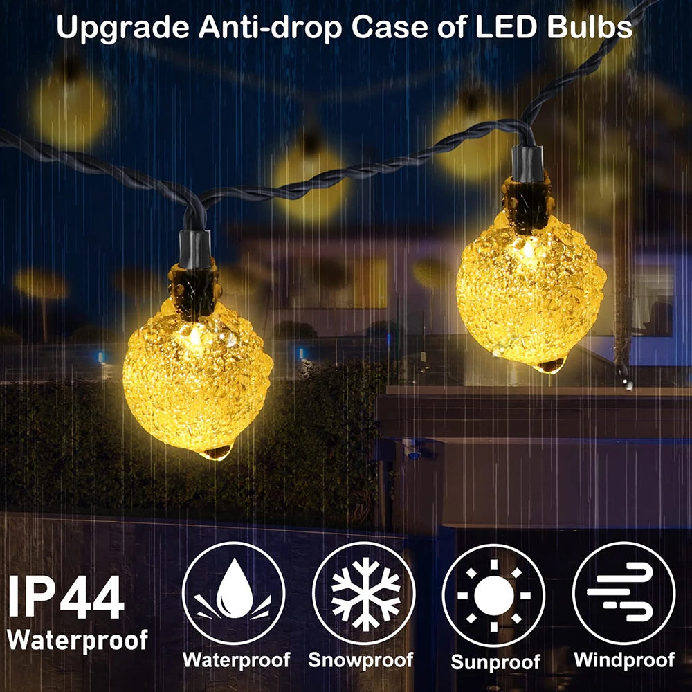 Outdoor Solar String Lights LED Bubble Ball Light String 8 Lighting Modes for Garden Wedding Camping Birthday Holiday Decoration