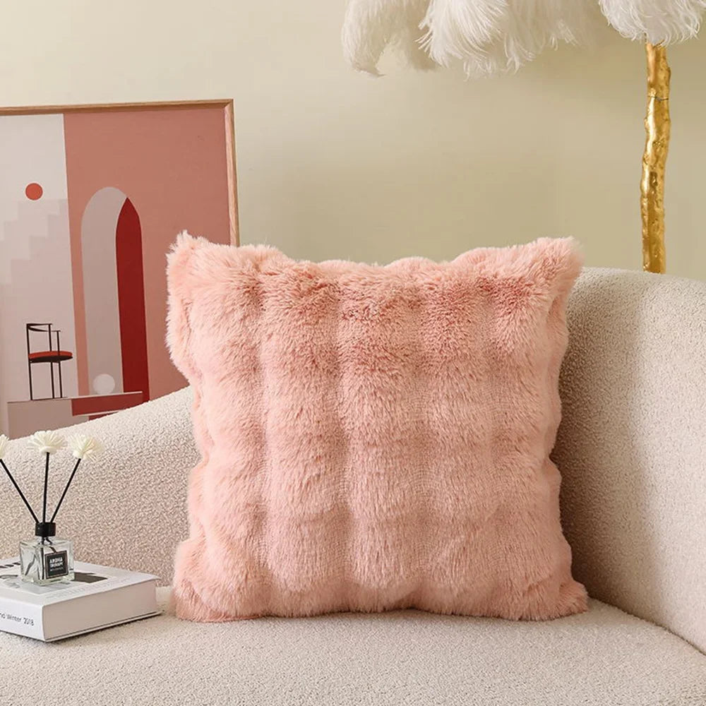 Soft Fur Cushion Cover 45*45cm Cozy Plush Decorative Pillow Cover for Living Room Sofa Decor Pillowcase White Grey Cushion Case