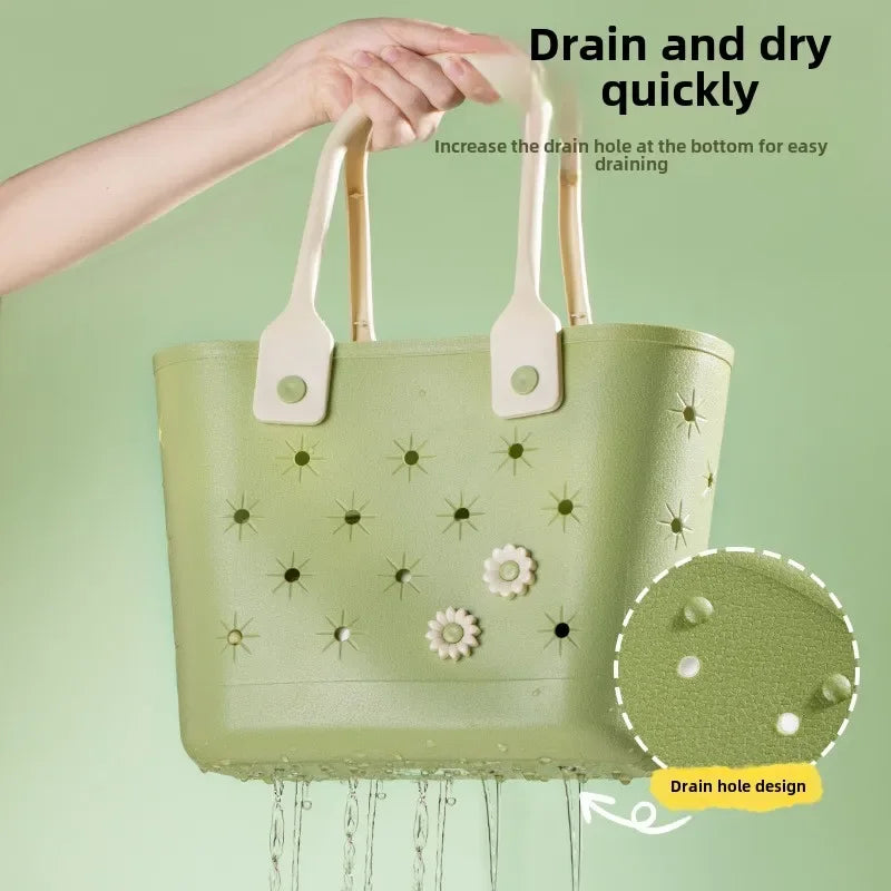 beach bagWaterproof Rubber Beach Tote Bag Floral Print Design Durable Travel Organizer with Soft Handles Camping Gym Toiletries