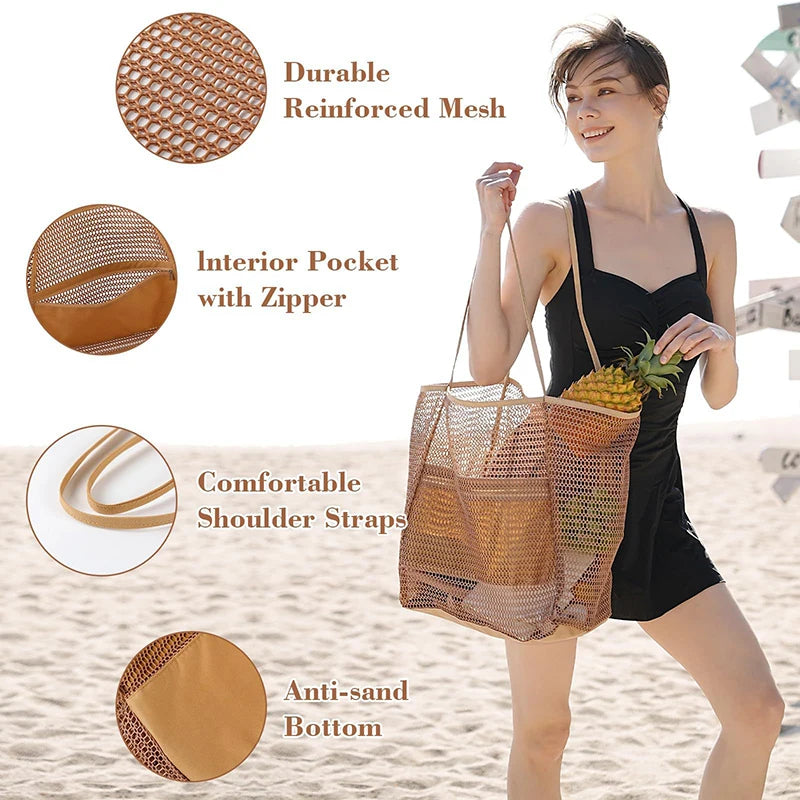 Beach Bag  Mesh Tote Bag  for Travel Pool Family Beach Vacation Cruise Essentials Organizer Storage Bags