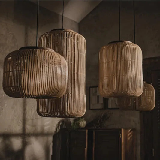 Japanese Rattan pendant light vintage laterns Wabi-sabi Lights Living Room dining lights hanging Homestay kitchen island light