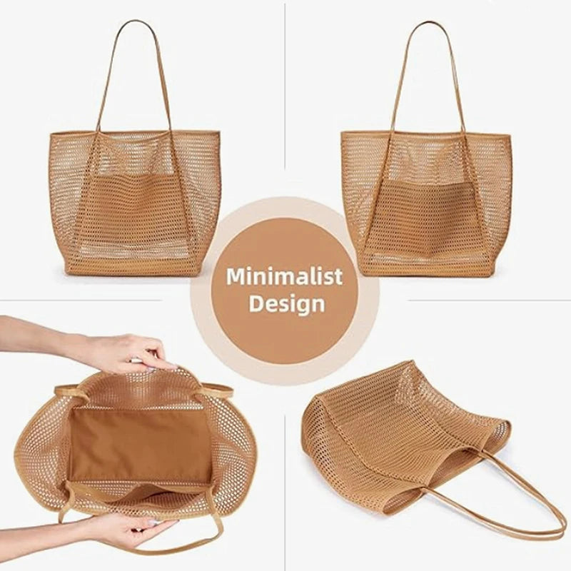 Beach Bag  Mesh Tote Bag  for Travel Pool Family Beach Vacation Cruise Essentials Organizer Storage Bags