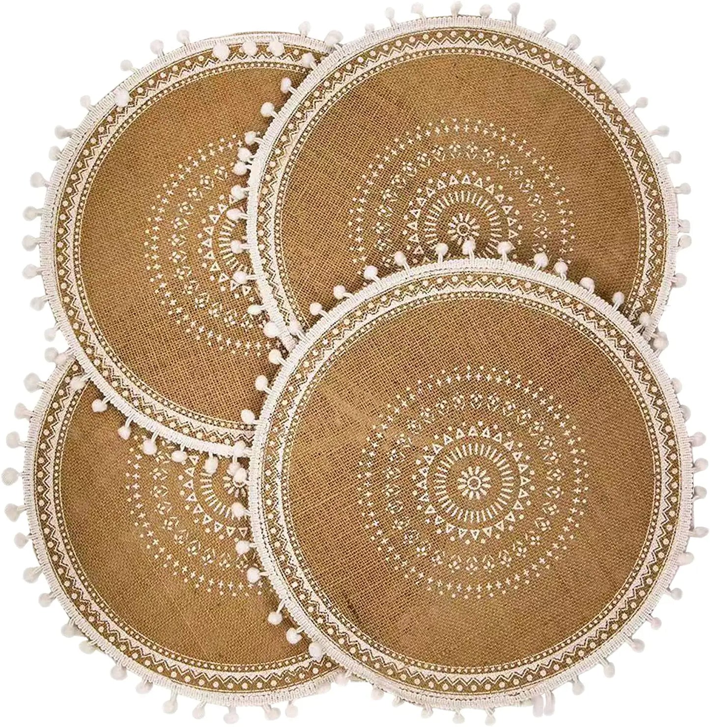 Boho Round Placemats Set of 4, Dining, Brown, Modern Dinner, Braided Beige Table and Fall, Circle Runner, Kitchen Plate Mats