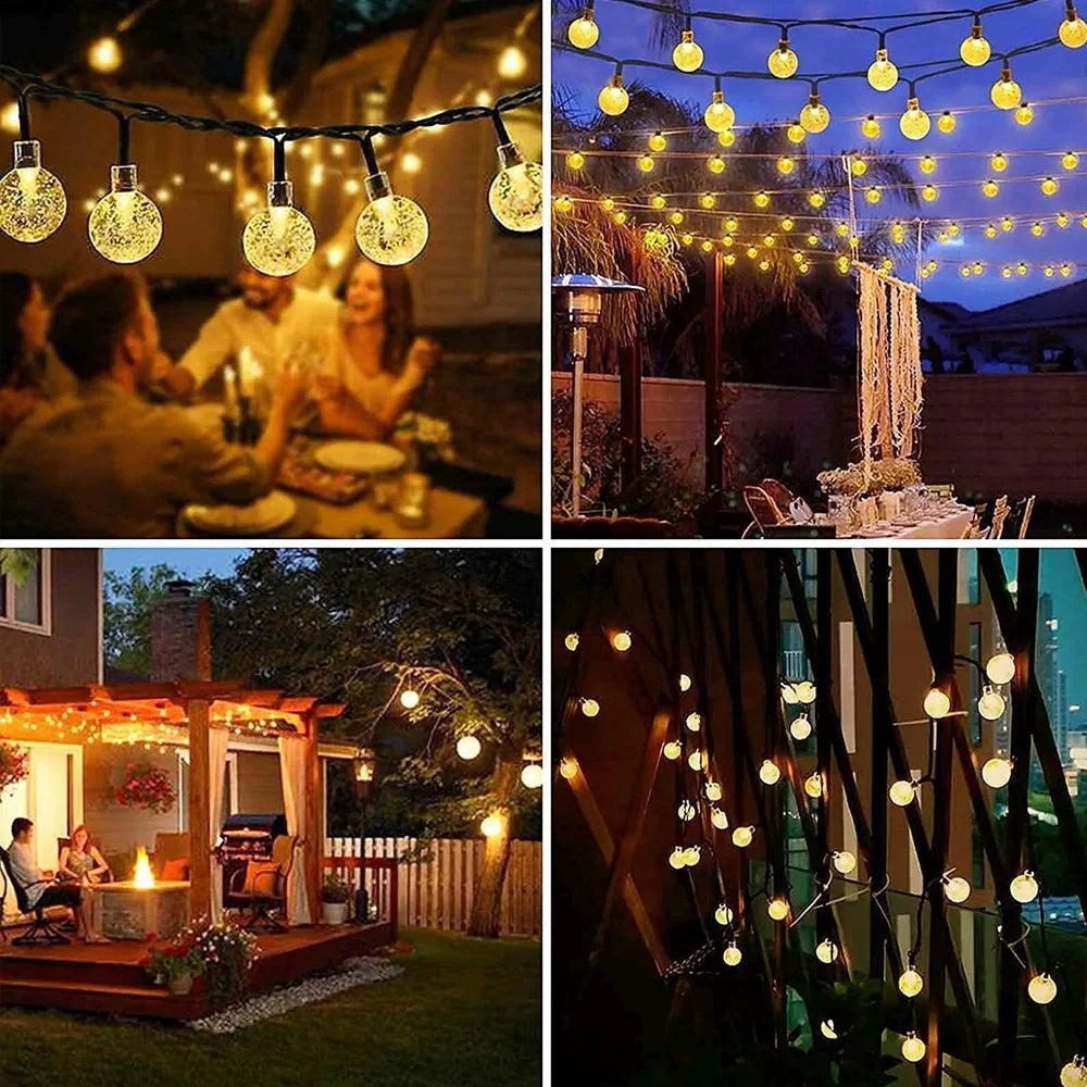 Outdoor Solar String Lights LED Bubble Ball Light String 8 Lighting Modes for Garden Wedding Camping Birthday Holiday Decoration