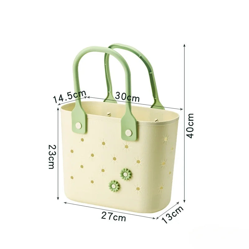 beach bagWaterproof Rubber Beach Tote Bag Floral Print Design Durable Travel Organizer with Soft Handles Camping Gym Toiletries