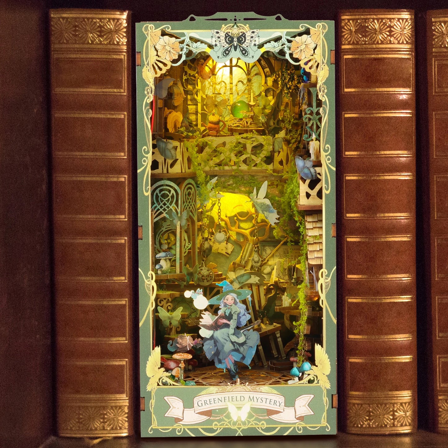 DIY Book Nook Miniatures Shelf Mini Doll House Kit LED Glowing Book Nook Dollhouse Wooden Bookshelf Home Decoration NewYear Gift