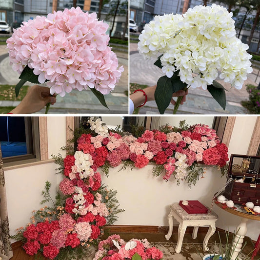 5 Heads Large Size White Pink Hydrangea Artificial Flowers Silk DIY Wedding Bridal Bouquet Fake Flowers Party Home Decoration