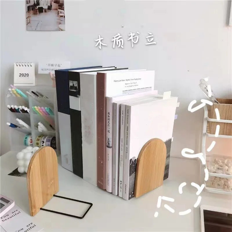 1pc Simple Wood Bookend Holder Desktop Organizer Office Book Stand Magazine Folder Storage Desk Shelf Stationery School Supplies