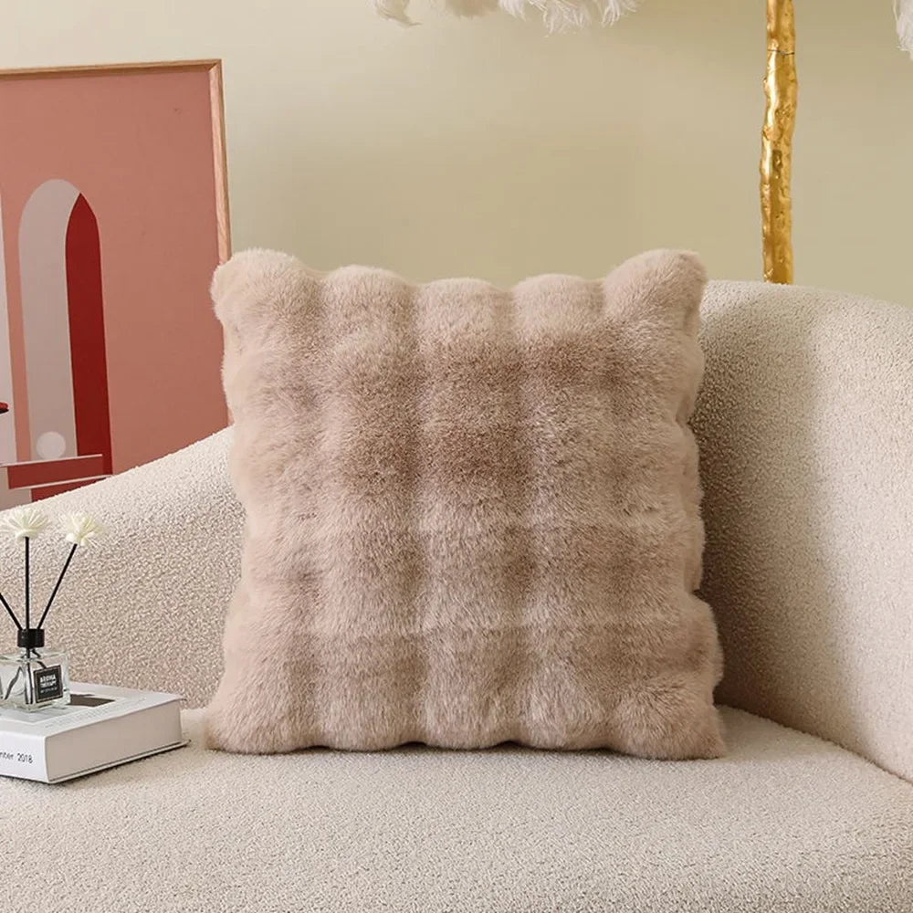 Soft Fur Cushion Cover 45*45cm Cozy Plush Decorative Pillow Cover for Living Room Sofa Decor Pillowcase White Grey Cushion Case