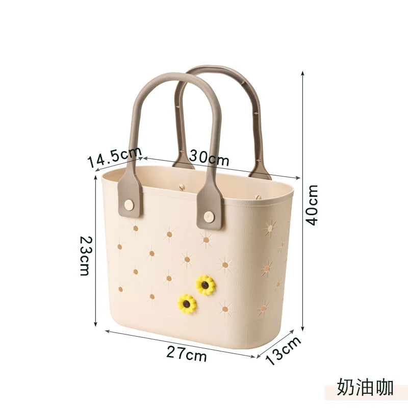 beach bagWaterproof Rubber Beach Tote Bag Floral Print Design Durable Travel Organizer with Soft Handles Camping Gym Toiletries