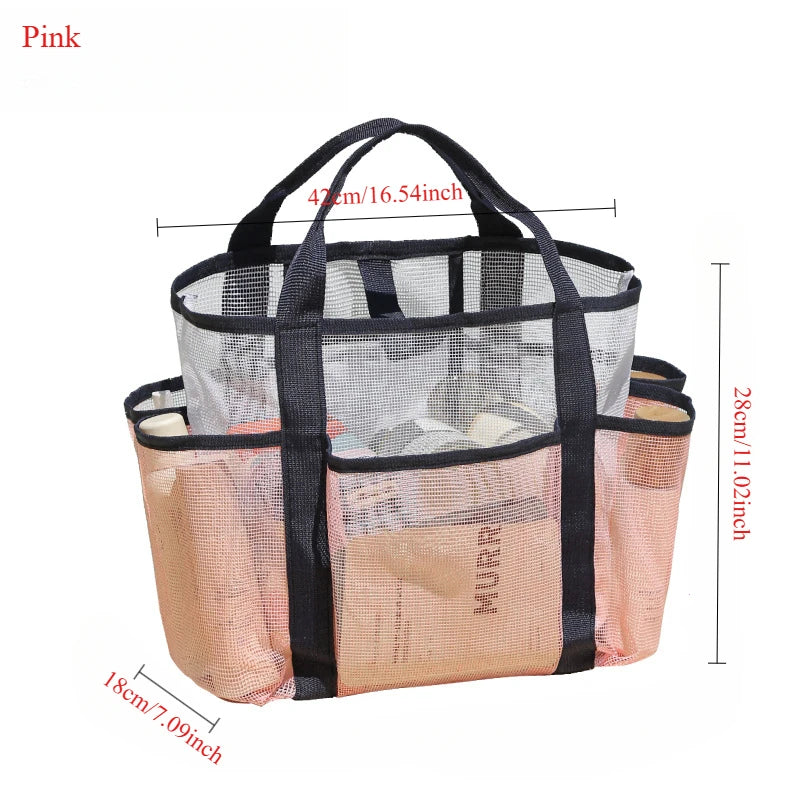 Beach Bag for Women Mesh Travel Tote Family with Multiple Pockets Lightweight Beach Buckle Closure Organizer Bag for Sunscreen