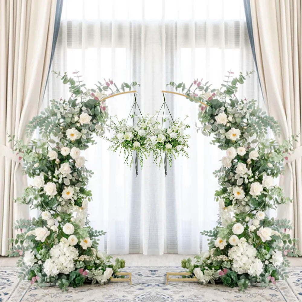 2Pcs 8.2FT&3.87FT Metal Curved Top Wedding Arch Frames Gold Curved Arch Backdrop Stand Balloon Arch Stand with Base for Birthday