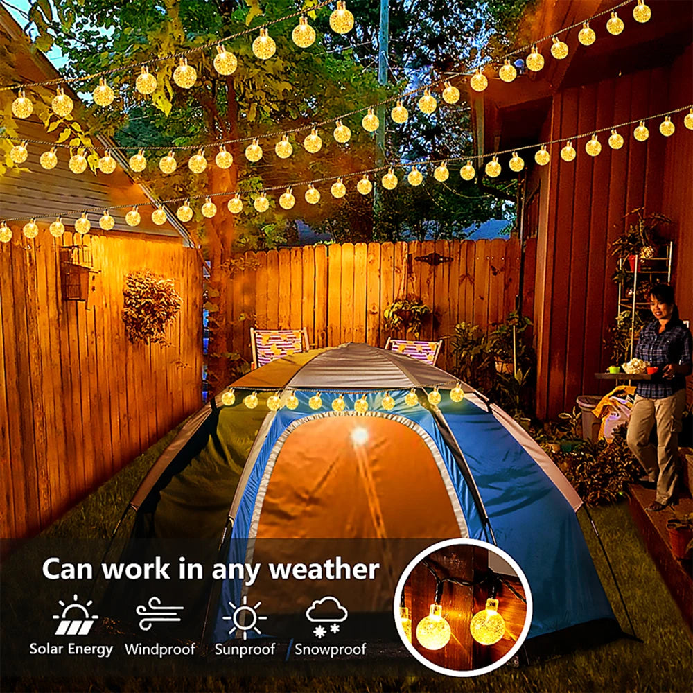 Outdoor Solar String Lights LED Bubble Ball Light String 8 Lighting Modes for Garden Wedding Camping Birthday Holiday Decoration