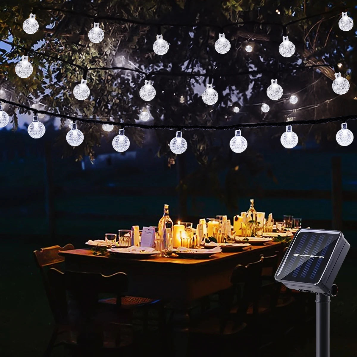 Outdoor Solar String Lights LED Bubble Ball Light String 8 Lighting Modes for Garden Wedding Camping Birthday Holiday Decoration