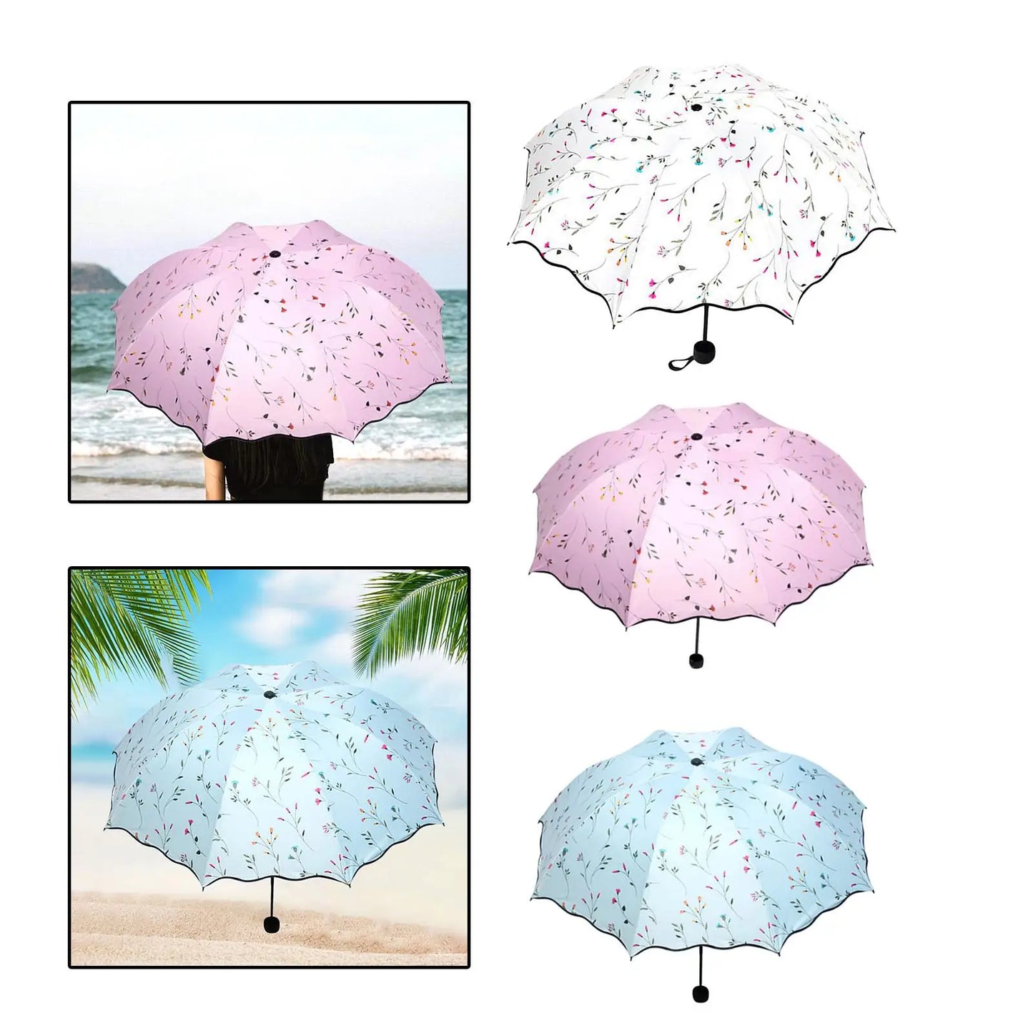 Folding Umbrella Portable Sunny and Rainy Rainproof Practical Sun Umbrella for Purse for Shopping Summer Travel Hiking Walking