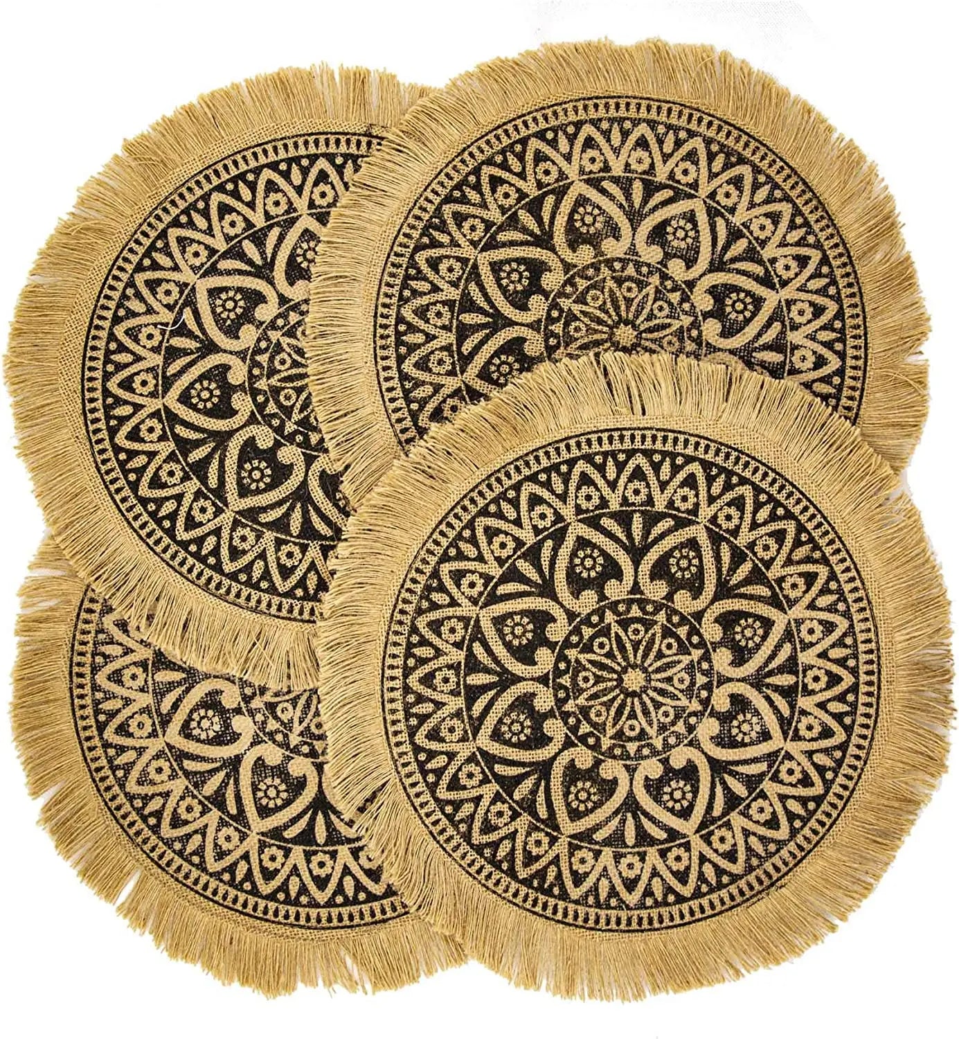Boho Round Placemats Set of 4, Dining, Brown, Modern Dinner, Braided Beige Table and Fall, Circle Runner, Kitchen Plate Mats